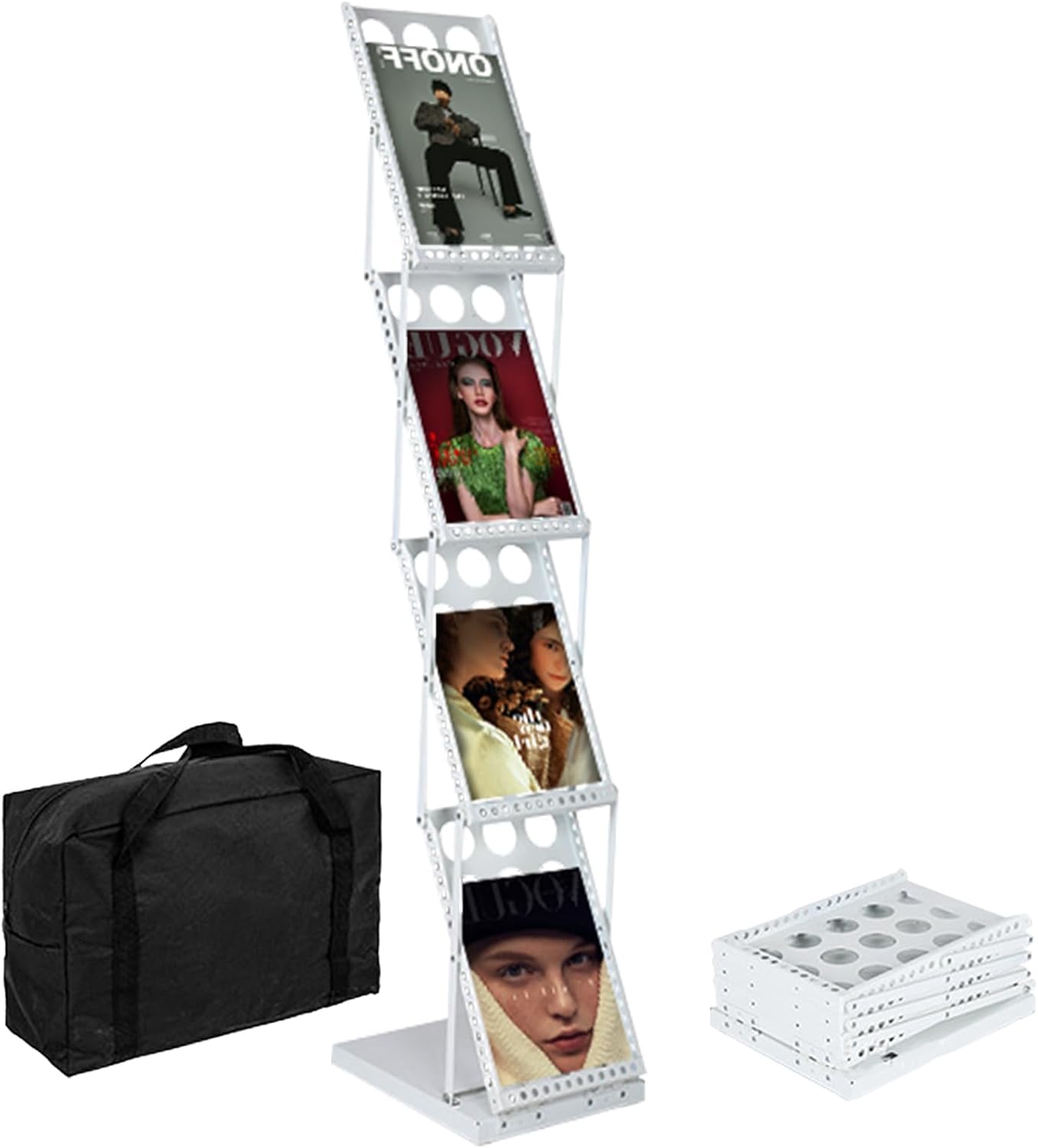 Supporto per catalogo, portariviste pieghevole a 4 strati, formato A4, supporto per brochure su un lato, supporto verticale per riviste alla moda