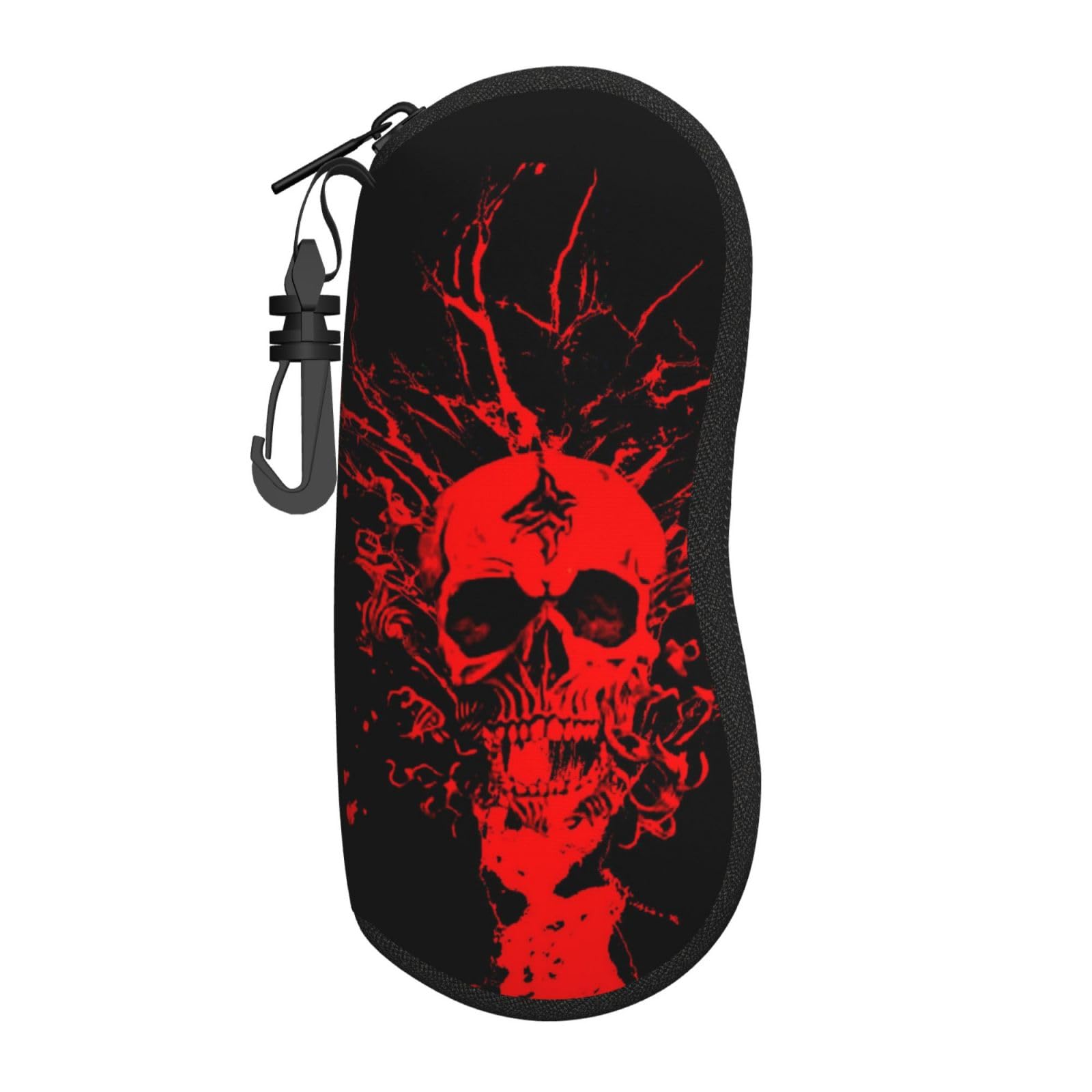 ZORIN Glasses Case Red Scary Skull Tree Zipper Eyeglass Case Soft Portable Travel With Clips Sunglasses Pouch