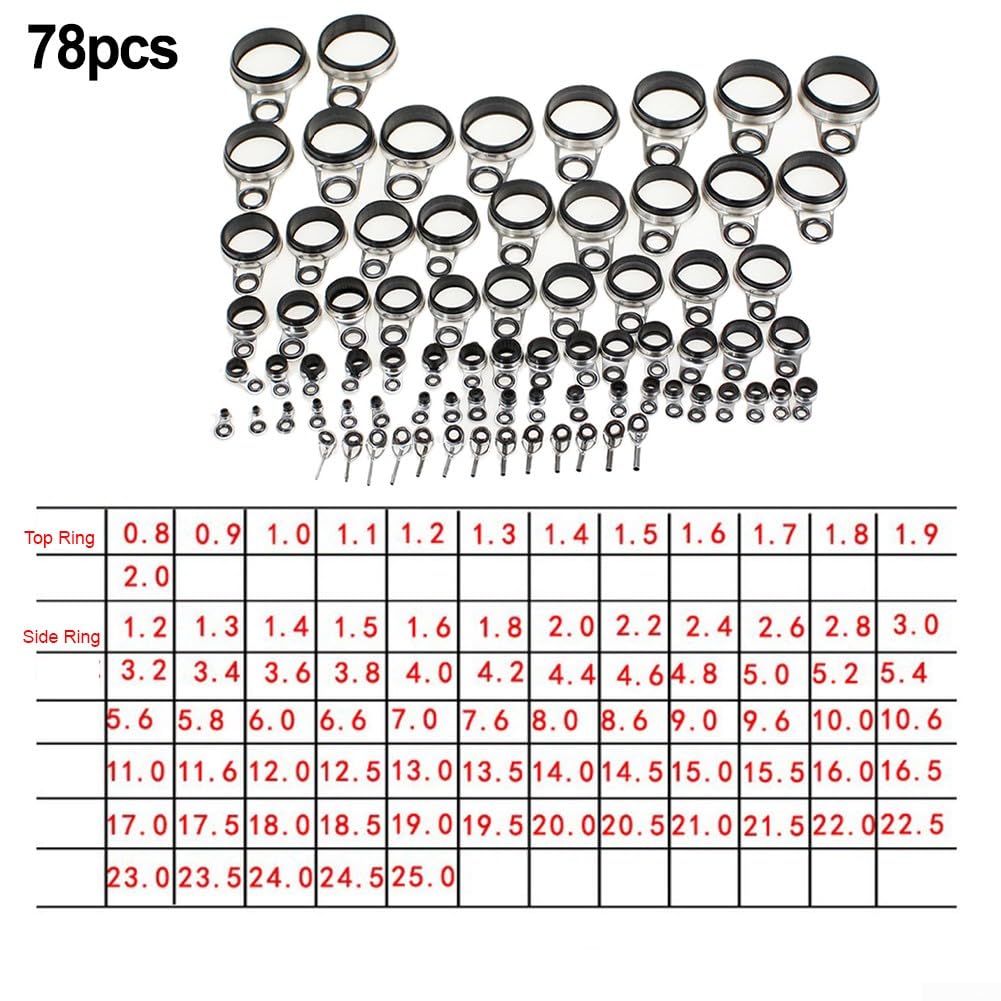 78 anillos guía de caña de pescar, guías de sección de caña ISO, anillo telescópico de punta para caña de pescar en roca DIY