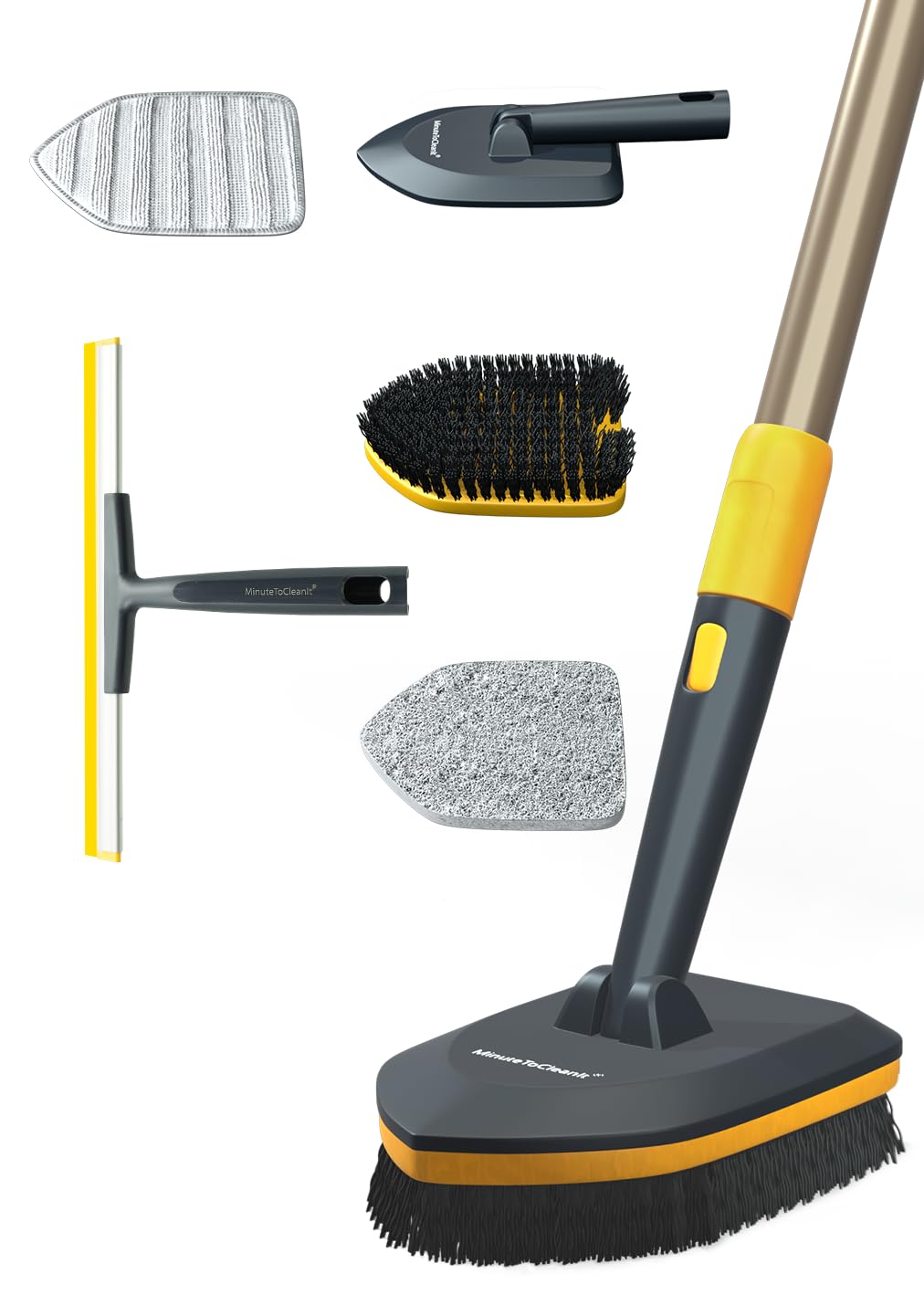 MinuteToCleanIt 4-in-1 Cleaning Set | Long Handle Wiper Squzee, Bristles, Microfiber & Scrubber for Tiles, Bathroom, Windows – 58.2” Extendable Pole, Detachable Heads, Yellow (B0DHL662CD) Amazon Price History, Amazon Price Tracker