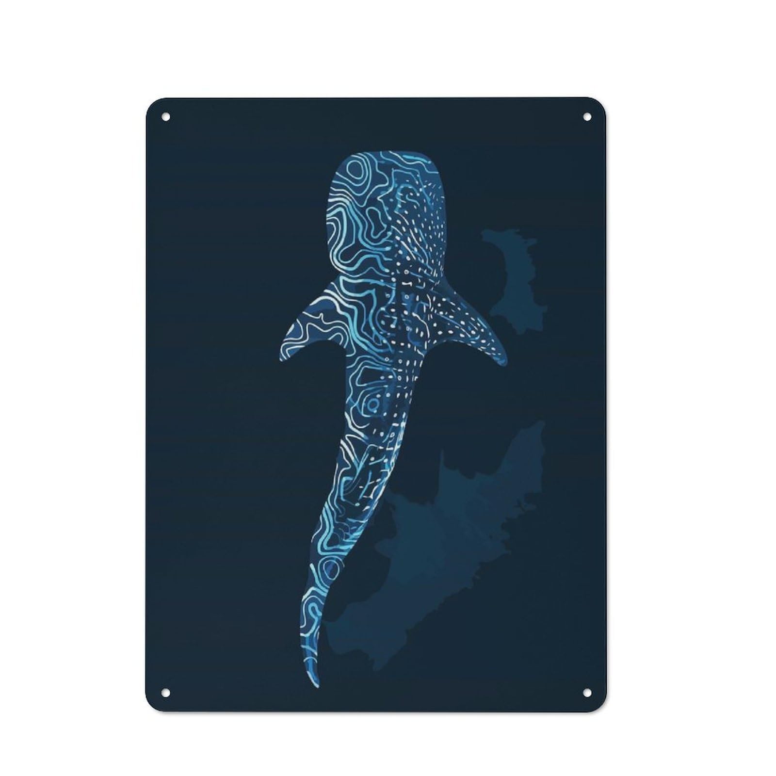 Junmoney Style-12 Tin Wall Plaque 40X30cm With Whale Shark Topographic Art For Workshop Wall, With Clear Retro Wall Decor Character