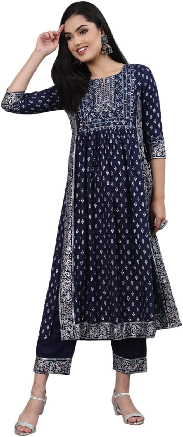 GULMOHAR JAIPURWomen’s Rayon A-Line Kurta Set