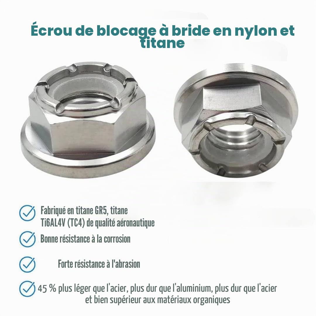 RISON-Titanium Lot de 5 Écrou de Blocage Écrou à Bride en Titane M12x1.25mm, Ecrou Frein Hexagonal de Blocage en Nylon Insérer DIN 1663, Écrous de Verrouillage Auto-Verrouillage des Écrous Métalliques