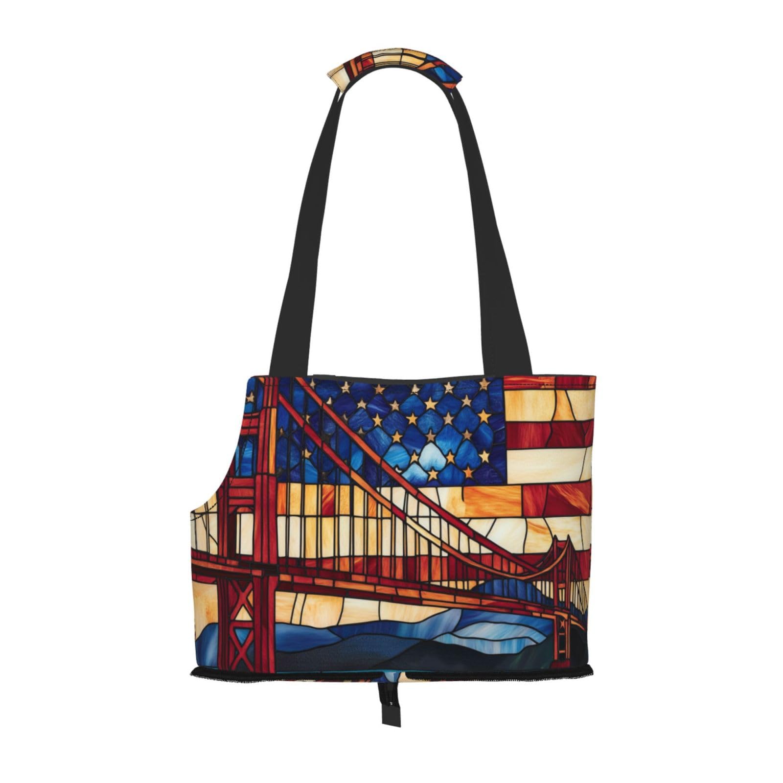 Stained Glass American Flag Bridge Pet Sling Carrier for Small Dog Cats Puppy Portable Tote Bag Pouch for Outdoor Travel Hiking