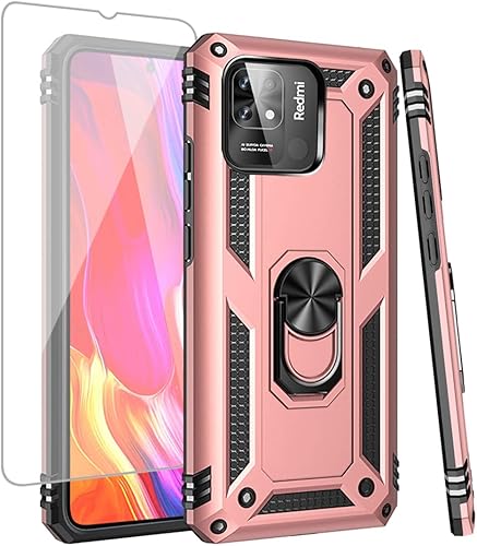 Miniatura 1 de Funda para Xiaomi Redmi 10C 220333QBI con protector de pantalla de vidrio templado, grado militar Soporte magnético para anillo de coche Soporte de
