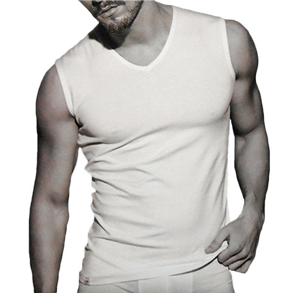 Coveri3 Men's Sleeveless Shoulder Wide V-neck Bi-elastic Cotton Enrico Art. ET1003 - White - Large