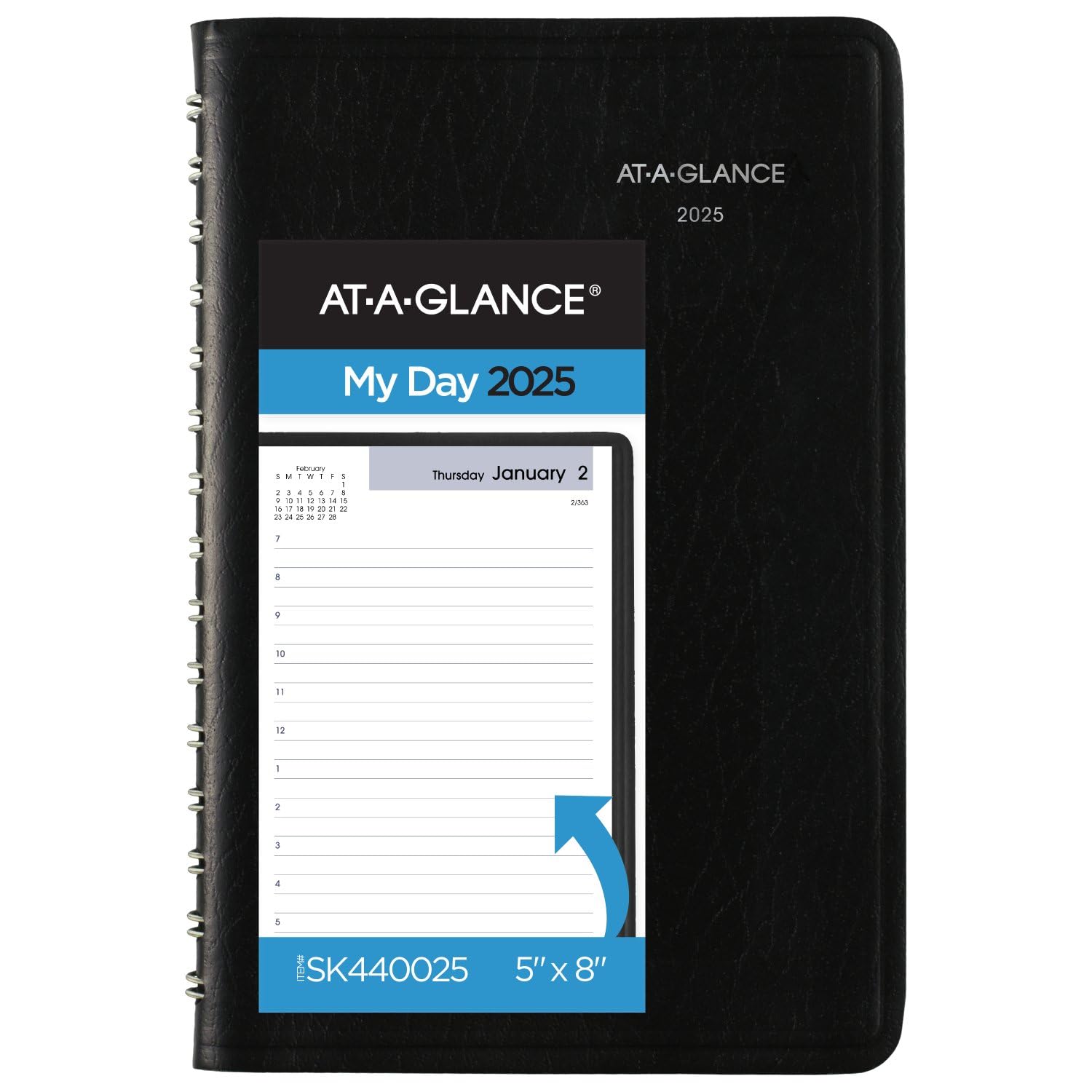 AT-A-GLANCE 2025 Appointment Book Planner, Daily, 5" x 8", Small, Hourly, DayMinder, Black (SK440025)