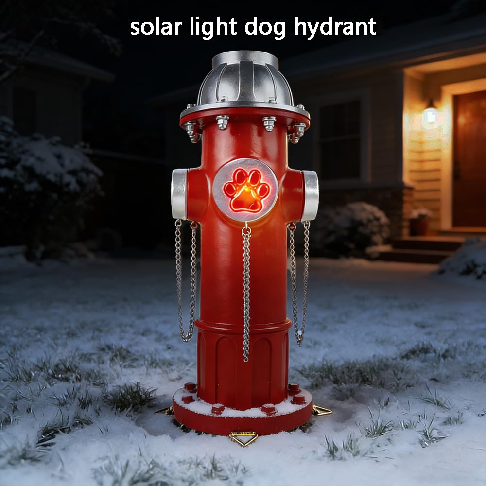 Solarbetriebener Hunde-Feuer-Hydrant für den Außenbereich, Feuerhydrant für Hunde zum Pinkeln, mit Hundepfotenabdruck-Design, perfekter künstlicher Feuer-Hydrant für einfaches