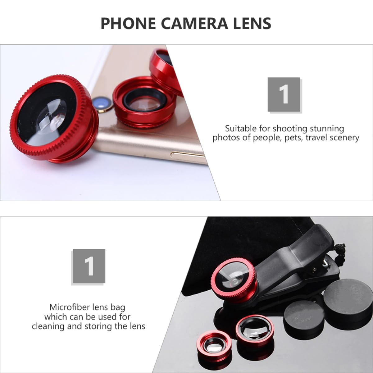 DOITOOL Lens for 2 Sets of Wide Angle Fisheye Macro Lenses Clip-on Mobile Phone Camera Lenses