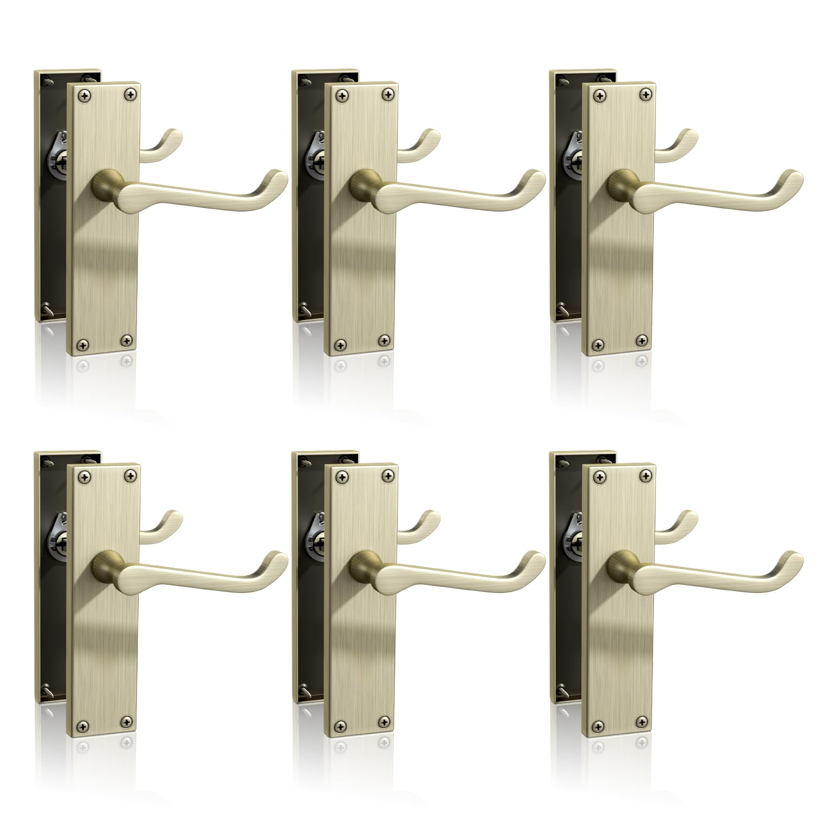 Bwintech 6 Sets Matte Antique Bronze Victorian Lever on Plate, Latch Furniture, Backplate Door Handles,Suitable for Wooden Doors