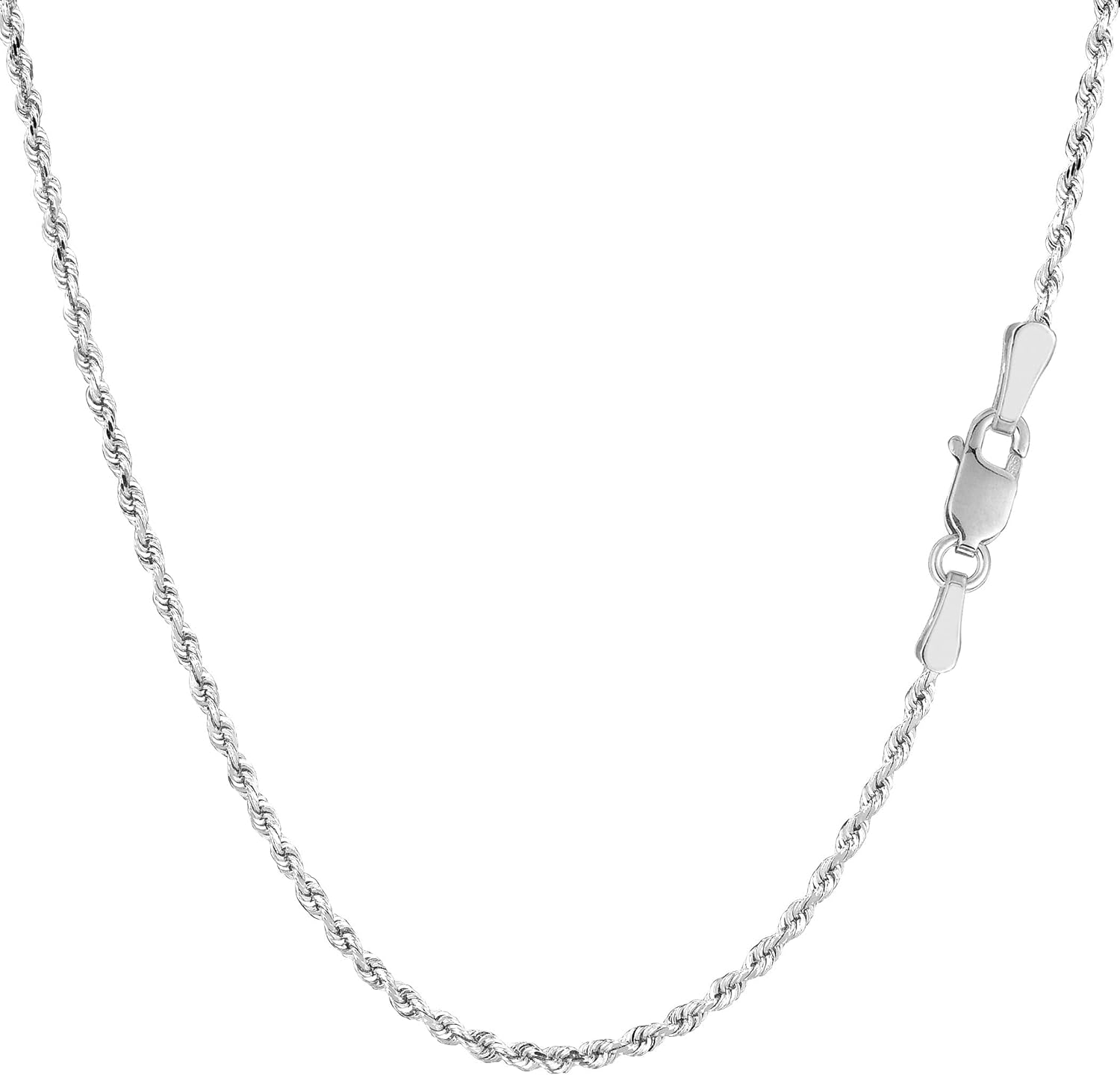 Jewelry Affairs Sterling Silver Rhodium Plated Diamond Cut Rope Chain Necklace, 1.4mm