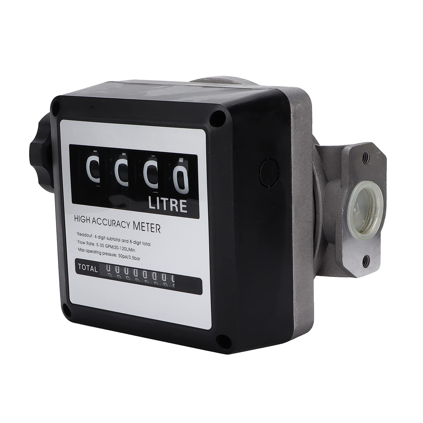 Medidor de flujo de combustible de pantalla grande de 4 dígitos, alta precisión, 530 GPM (20-120 l/min) para gasolina, queroseno, aceite de motor, hecho de ABS y aleación de aluminio, 1 pulgada y 2