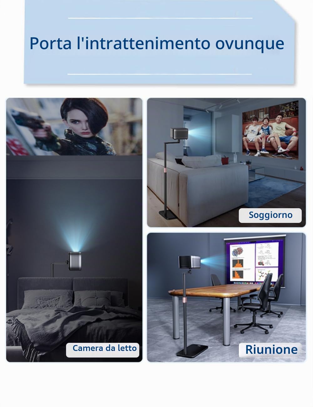 Supporto per proiettore, supporto per proiettore, girevole a 360°, regolabile in altezza, a forma di L, supporto da pavimento nascosto, compatibile con XGIMI Nebula, VANKYO, Jinhoo, AuKing