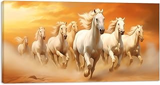 Running Horse Canvas Wall Art, 7 Running Horses in the Desert Painting Picture Seven Lucky Horses Wild Animals Poster Print for Bedroom Living Room Decor(Artwork-04, 24"x12")