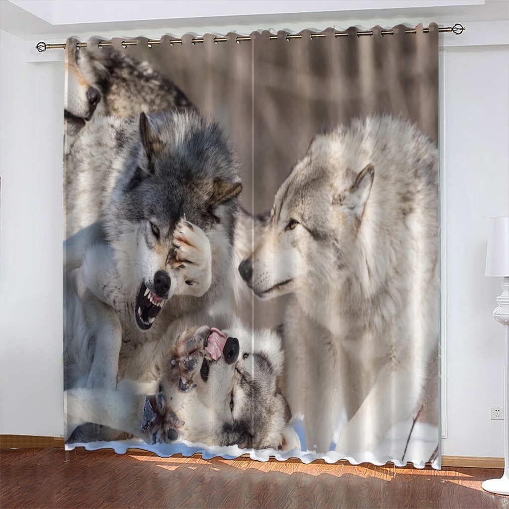 Rideaux occultants 3D imprimés animalier pour chambre et salon à oeillets