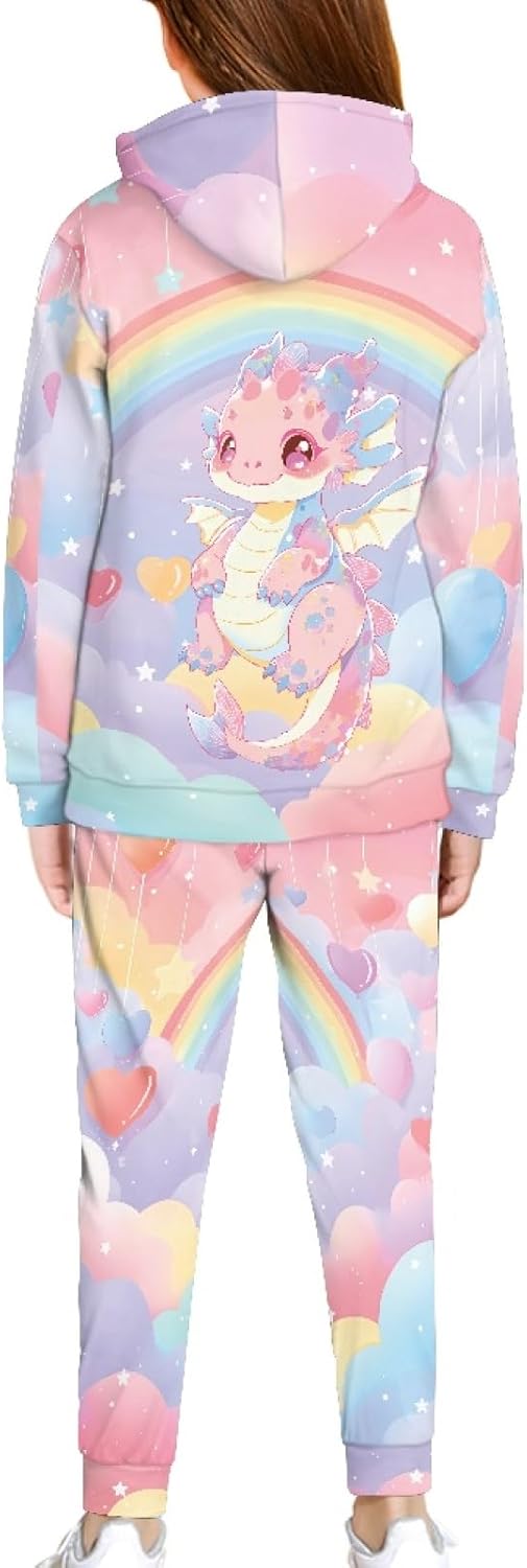 Girls Athletic Hoodie Set Size 4-12 Soft Kids Sweatsuit Sets 2025 Fall Long Sleeve Sweatshirt Jogger Pant Set
