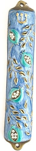 Bendiga esta casa Mezuzah CaseMezuzá Cover Granada Diseño de árbol Crafted Judaica en latón pesado Jerusalem Israel puerta Mezuza Caso 4