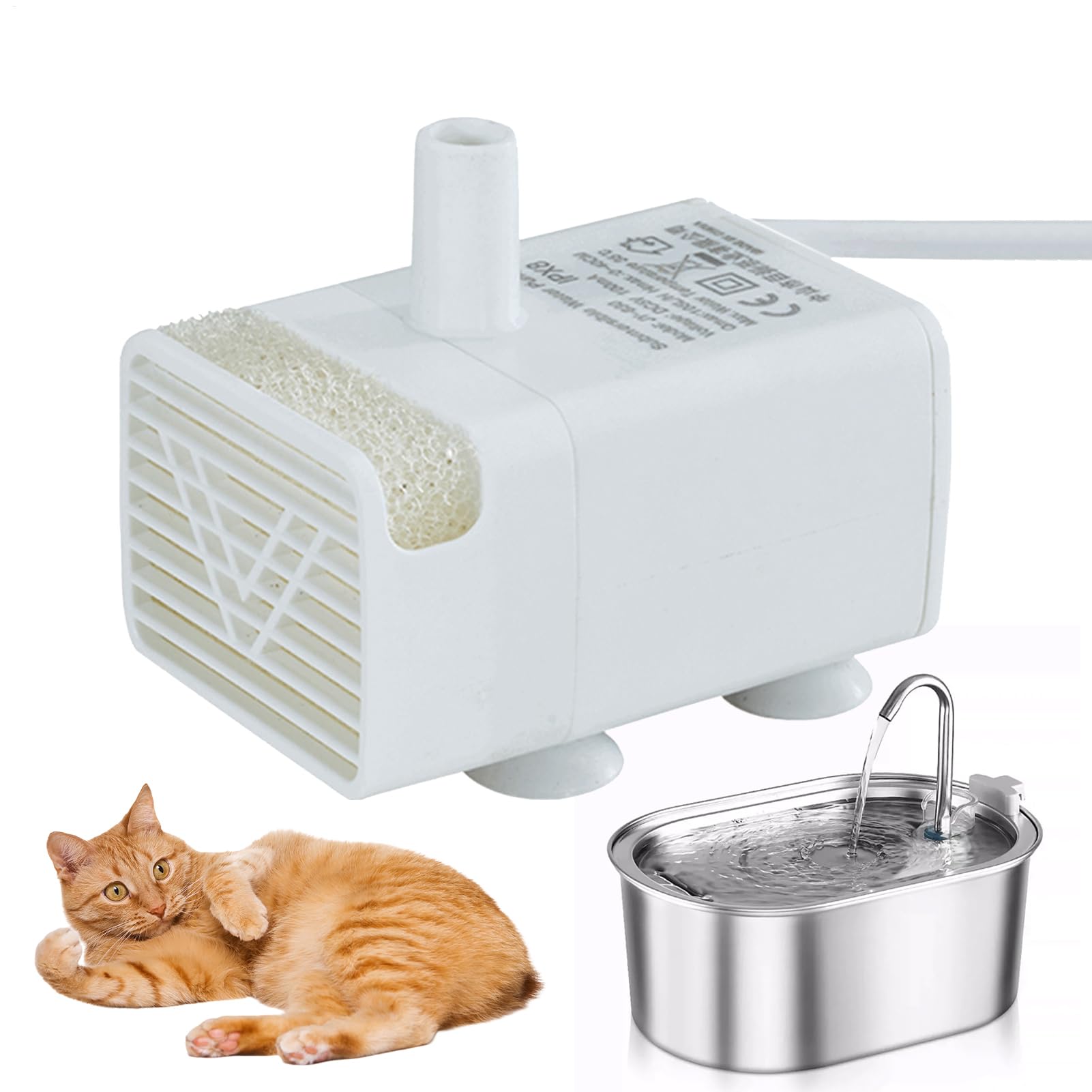 Pet Fountain Pump, Cat Water Fountain Pump Replacement, Submersible Water Pumps, Ultra-Quiet Low Power Consumption Motor, Waters Pumps for Pet Fountains
