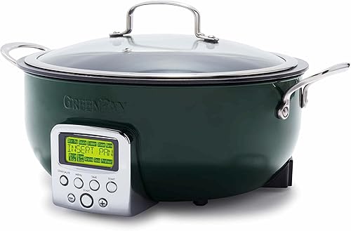 GreenPan Elite Essential - Sartén eléctrica inteligente de 6 cuartos de galón, preestablecida para saltear y cocinar arroz, piezas antiadherentes de