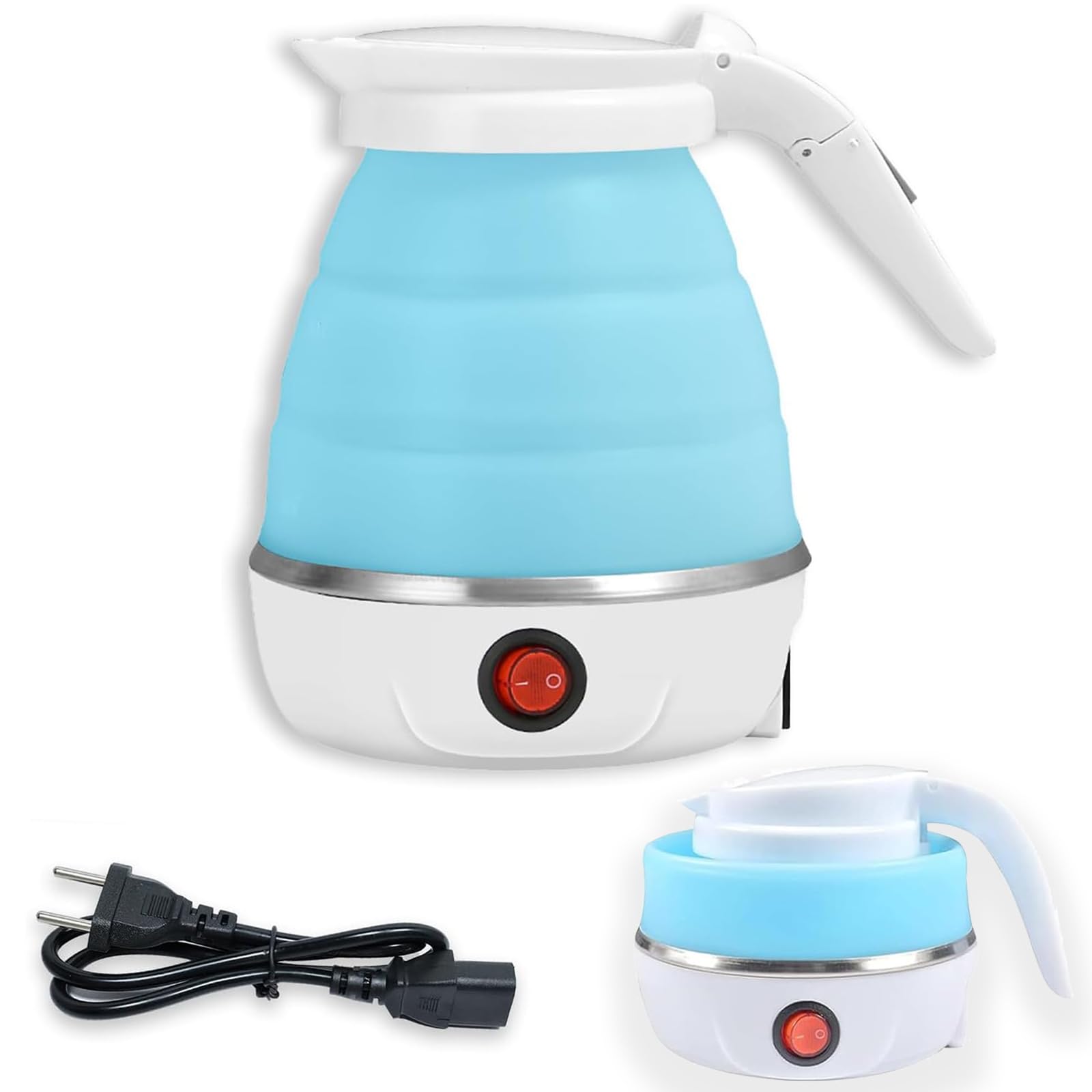 Bollitore Pieghevole In Silicone Da Viaggio 0.6L - Bianco, Per Campeggio E Escursionismo