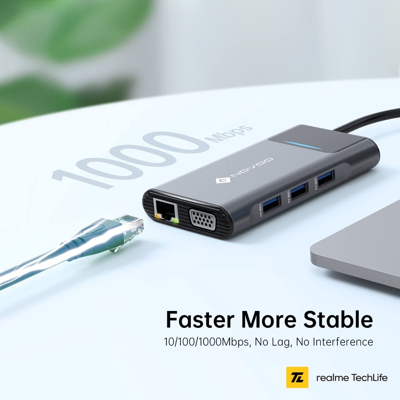 Novoo By Realme Techlife 9in1 USB C with 4K @30Hz HDMI & VGA & 3USB 3.0 & SD/TF Slot & 100/1000M Ethernet & USB-C PD100W & USB 2.0, for 2016-20 MacBook Pro, Samsung S8,S9,S10,Huawei Mate and USB C Laptop and SmartphoneB (NBR-9IN-1Pro) 3