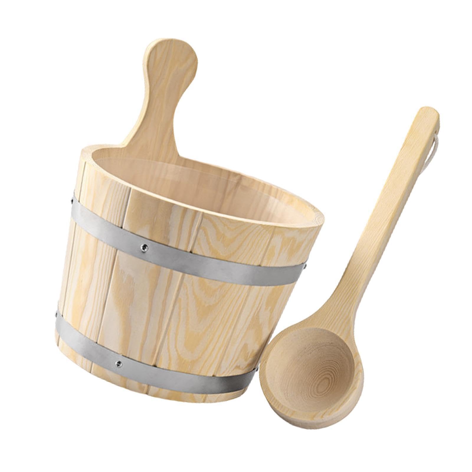 Ensemble seau et louche pour sauna durable, fût en bois de 5 L, accessoires de salle de bain et de hammam, utilitaire portable et polyvalent, grande capacité.
