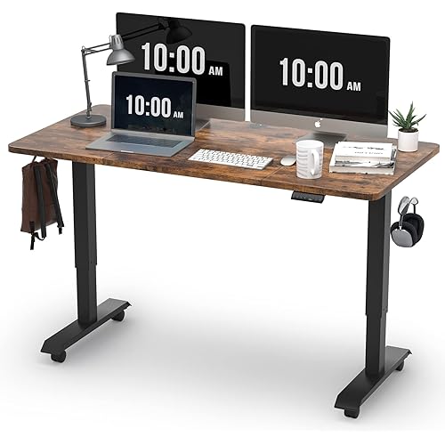 Monomi 55" Electric Standing Desk,Height Adjustable Home Office Sit Stand Up Computer PC Table,Tall Standup Workstation, Gaming, Writing, Study,Bedroom Rising Desks with Two-Piece Desktop,Brown