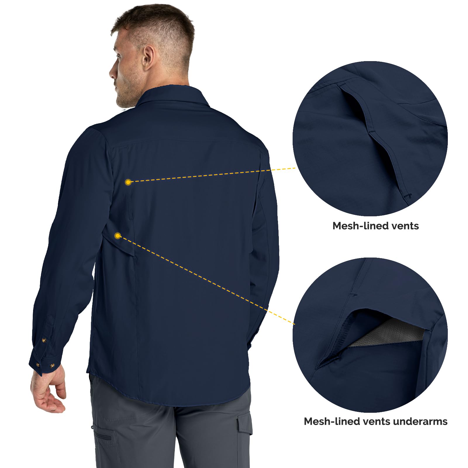 Outdoor Ventures Chemise de loisirs à manches longues pour homme - Respirant - Séchage rapide - Pour le printemps et l'été - Protection UV