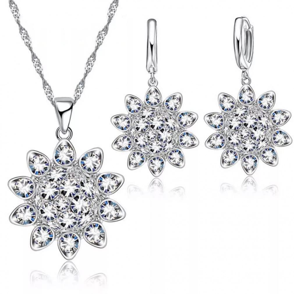 Ensemble collier et boucles d'oreilles 925 en argent à motif fleurs