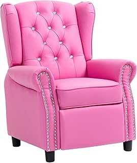 AVAWING Kids Recliner Chair, Wingback Toddler Recliner with Tufted Backrest & Nailhead Trim, PU Leather Kids Chair with Adjustable Backrest and Footrest, for Bedroom and Nursery, Rose Pink