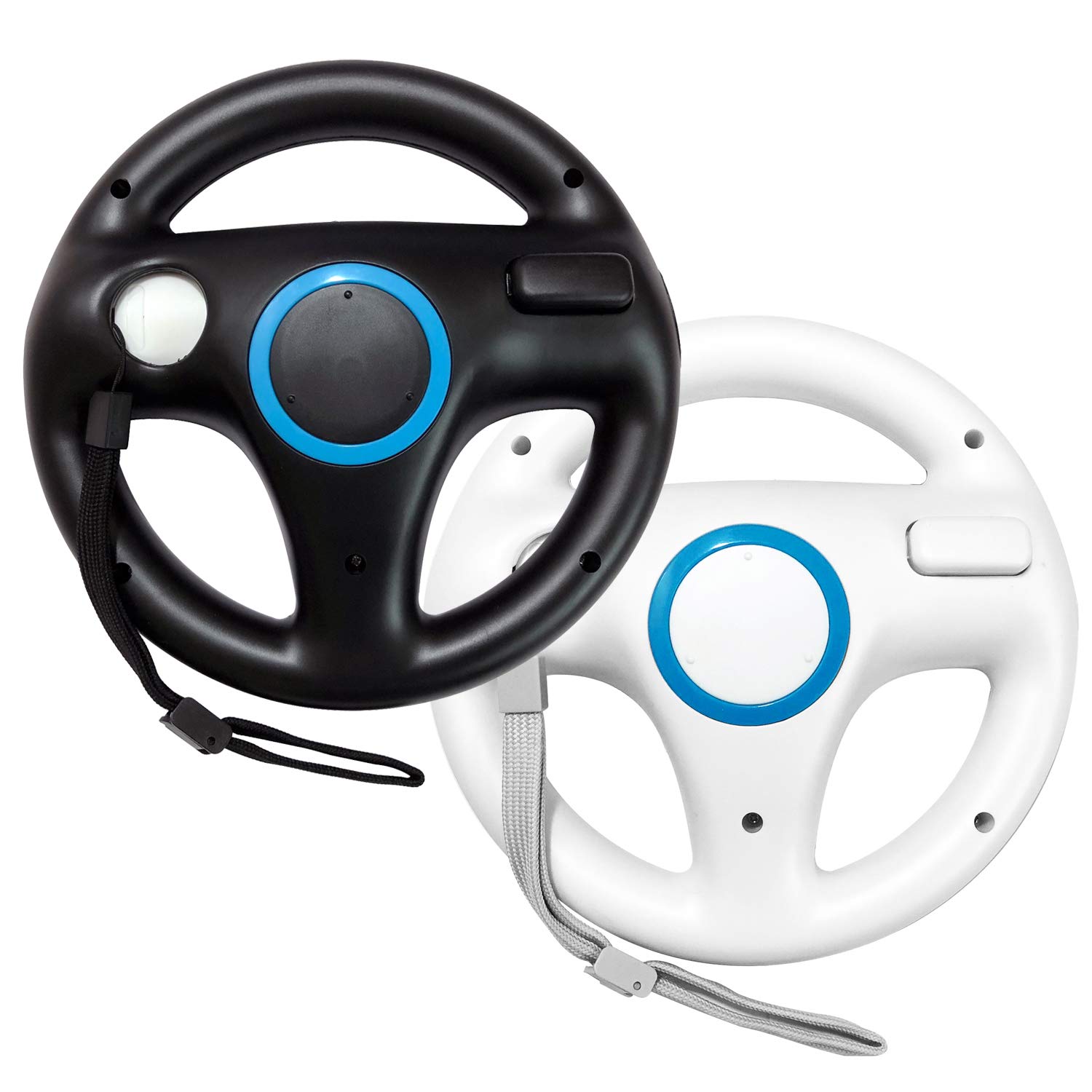 Jadebones 2 Pack Racing Steering Wheel with Wrist Strap for Wii and Wii U Remote Controller (Black+White)