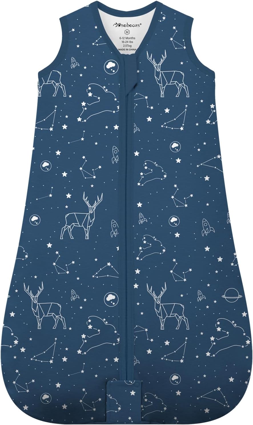 Mosebears Sleep Sack Baby Winter Wearable Blanket with 2-Way Zipper,2.5 TOG Cotton Sleep Sack Unisex(Navy Blue,6-12 Months)