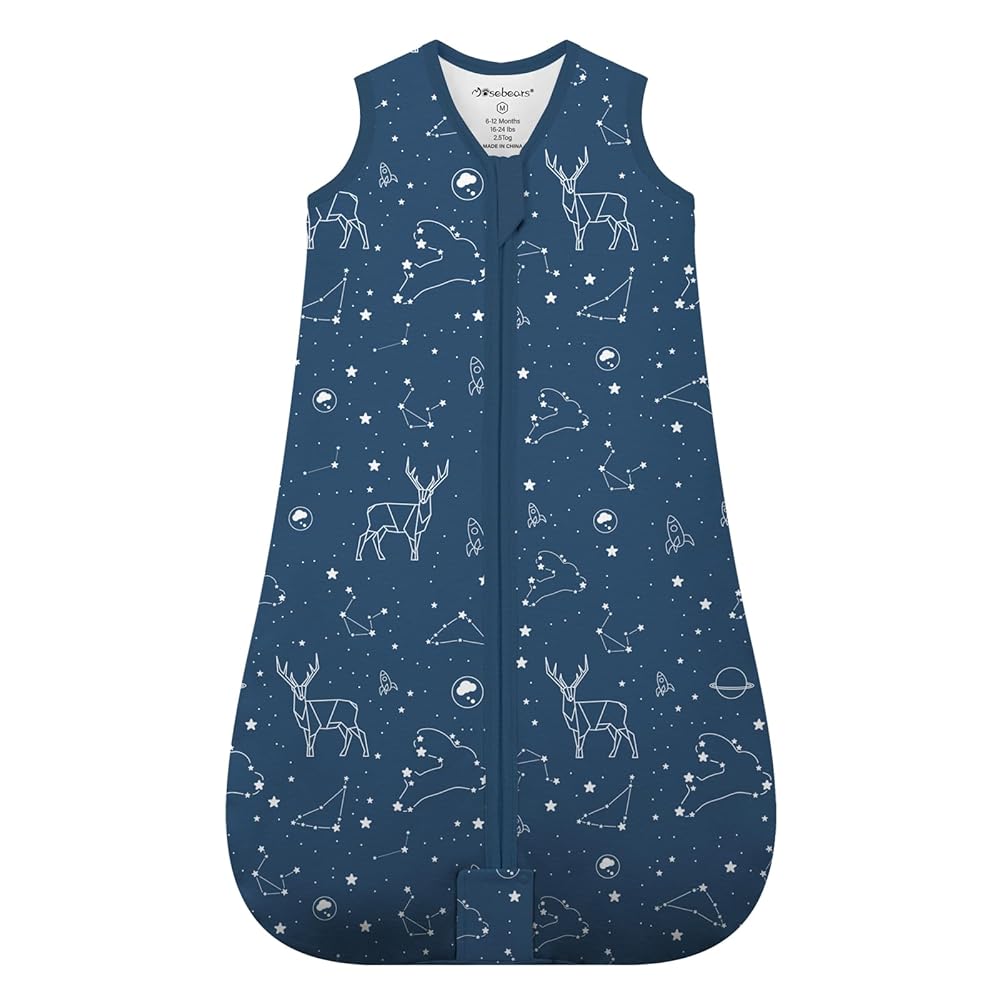 Mosebears Sleep Sack Baby Winter Wearable Blanket with 2-Way Zipper,2.5 TOG Cotton Sleep Sack Unisex(Navy Blue,6-12 Months)