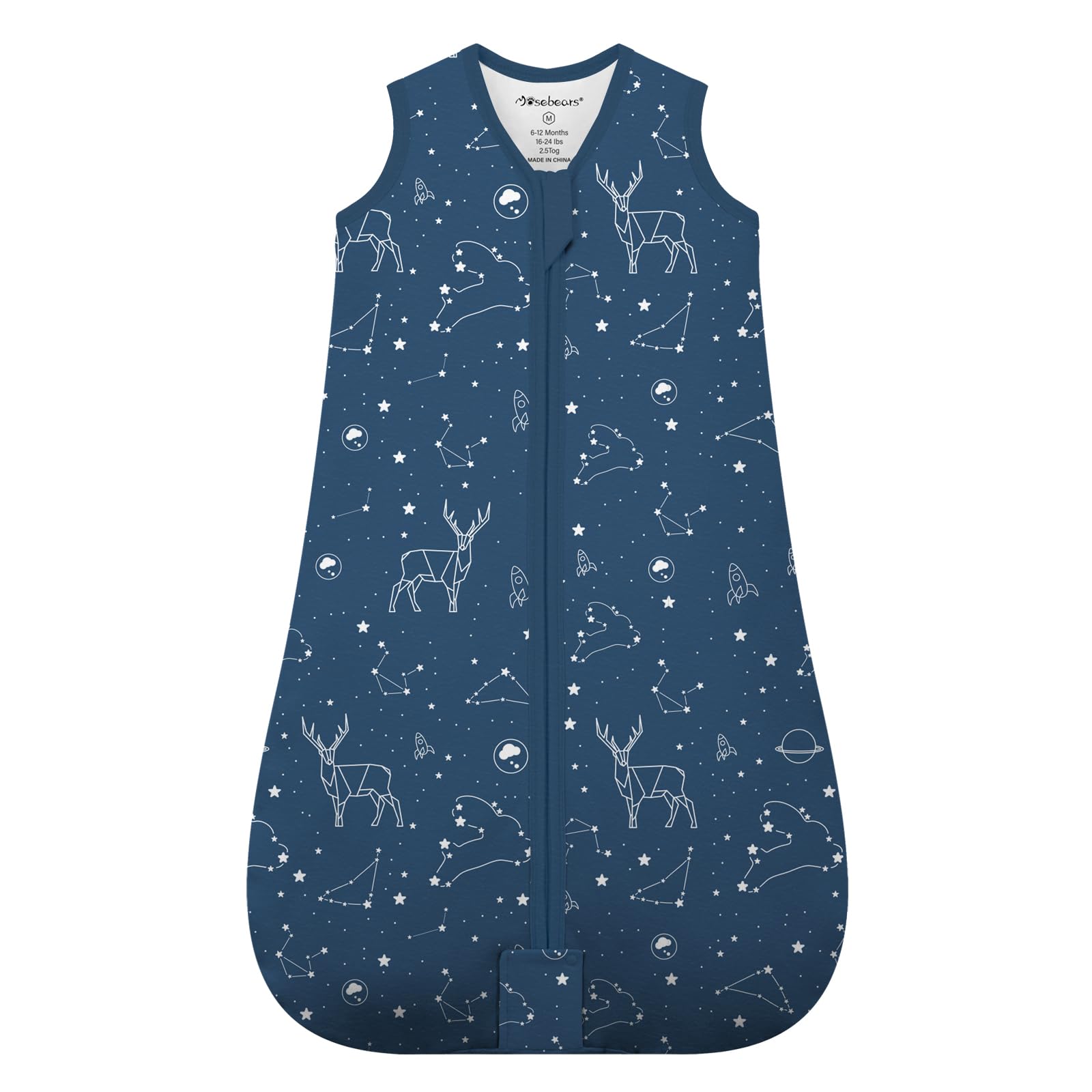 Mosebears Sacco nanna invernale per bambini, 2,5 tog, 100% cotone, per diverse misure dalla nascita all'età di 24 mesi(Navy Blue,6-12 mesi)