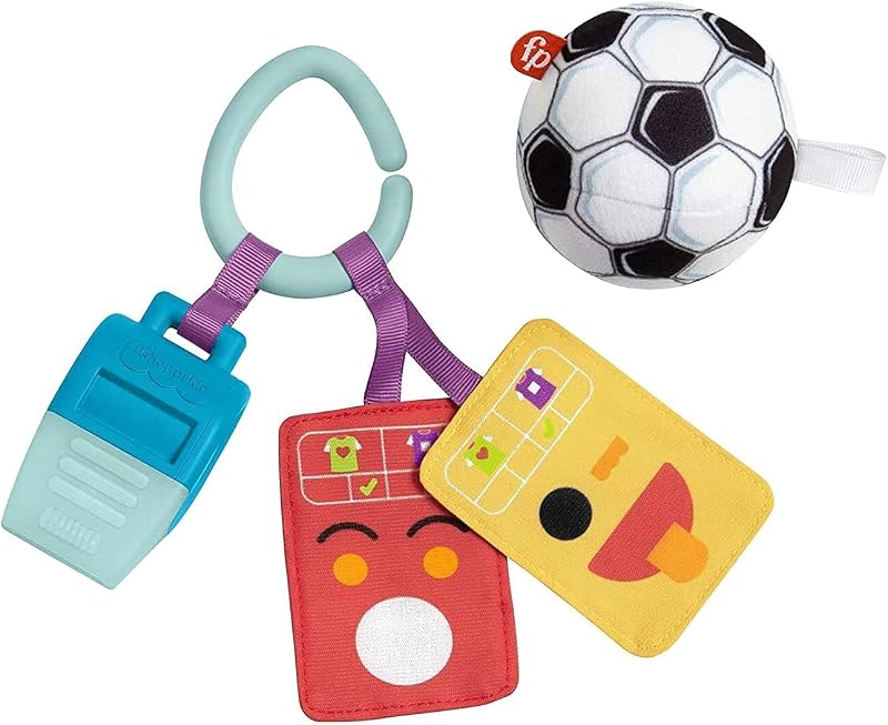 Fisher-Price Baby Toys Just for Kicks Set de regalo, 3 sonajero mordedor con temática de fútbol y actividades arrugadas para juegos de desarrollo recién nacidos a partir de 0 meses