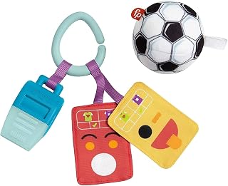 Fisher-Price Just for Kicks Newborn Gift Set of 3 Soccer-Themed Rattle Teether and Crinkle Toys for Infant Sensory Play