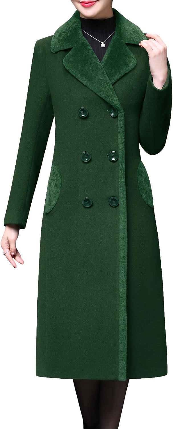 Aprsfn Women's Winter Wool Coats Double-breasted Notched Lapel Warm Jackets Midi Long Peacoat Long Sleeve Pea Coats