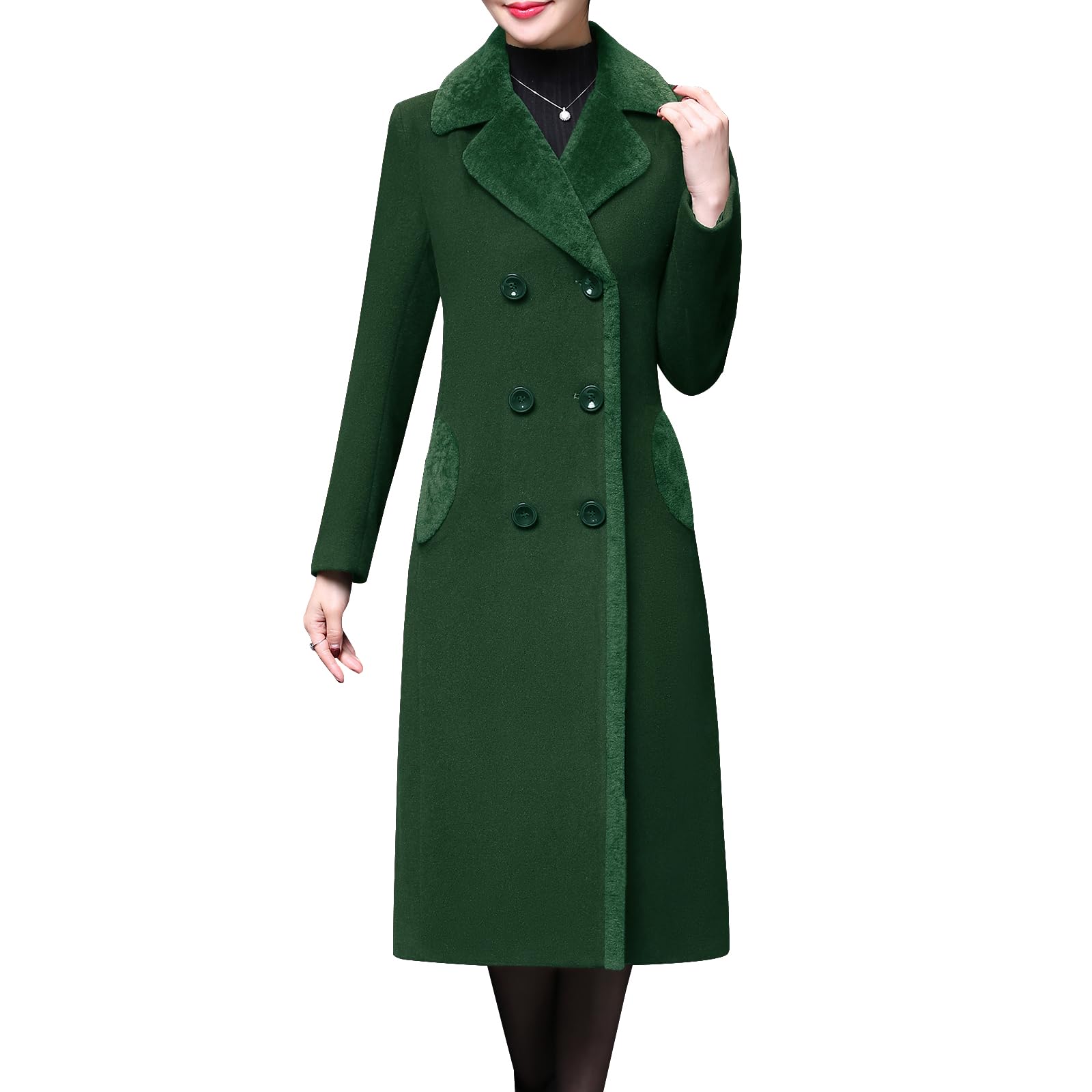 Aprsfn Women's Winter Wool Coats Double-breasted Notched Lapel Warm Jackets Midi Long Peacoat Long Sleeve Pea Coats