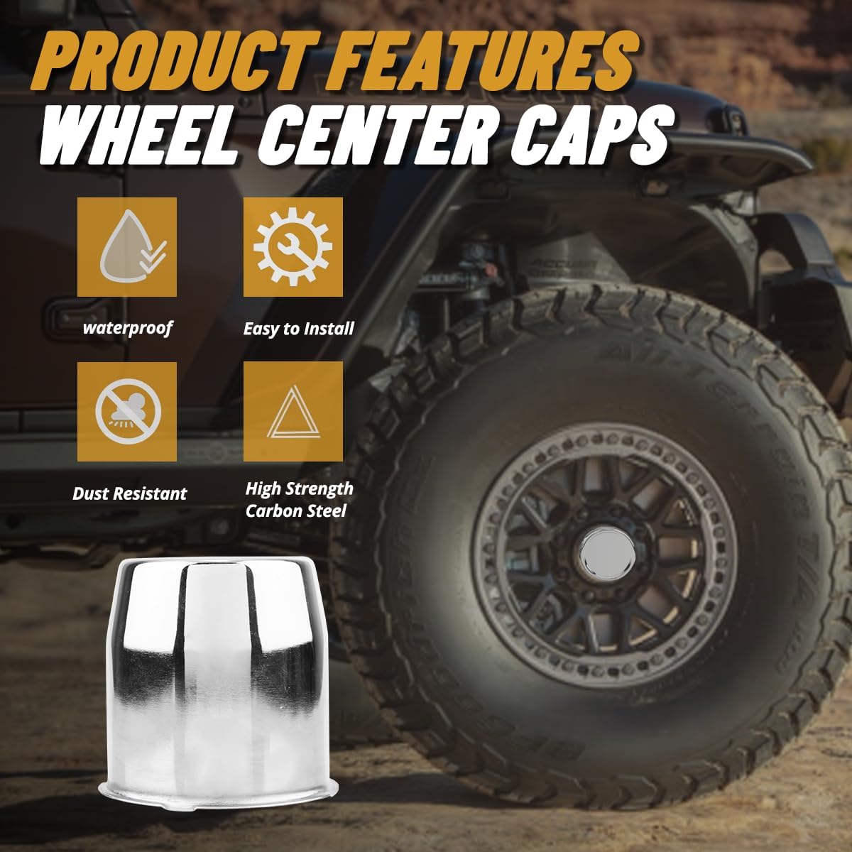 4Pcs 3.13 in Wheel Center Caps Chrome Push Through Design - Fit 3.13" Center Bore for Truck, Trailer, SUV, RV Wheels Rims 3.31" Height Center Hub Caps