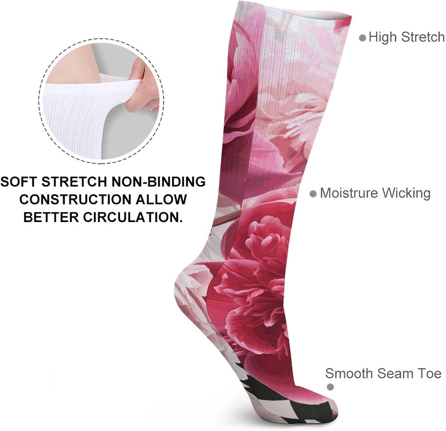 5-Pack Knee High Socks, 15.7 Inch Breathable Casual Socks Botanical Floral Stockings for Men Women