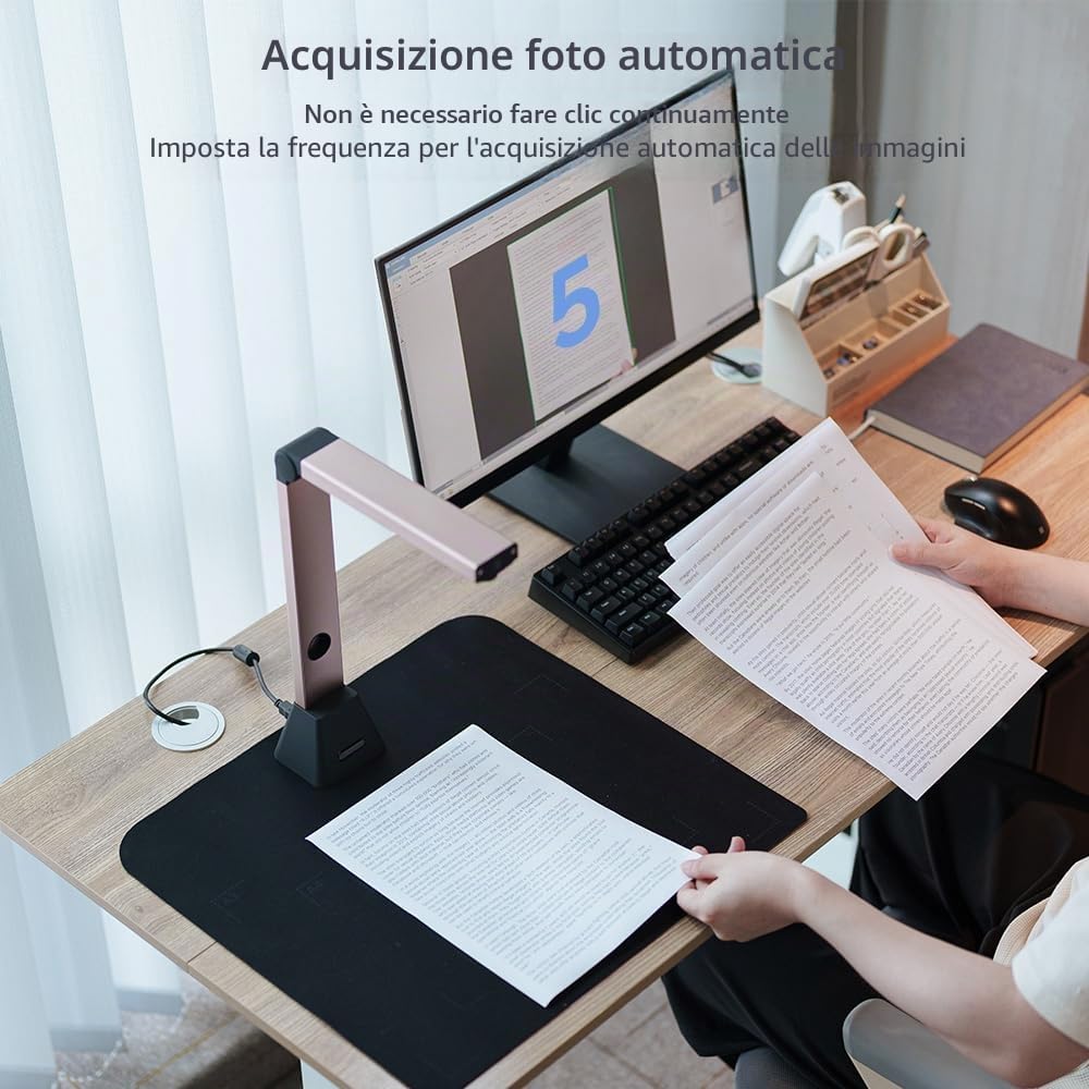 Scanner Portatile per Documenti A4/A3 con Fotocamera: 8MP Scanner Professionale Intelligente per Libri e Ufficio｜OCR Win Twain｜Doc Cam per Insegnanti Classi Casa