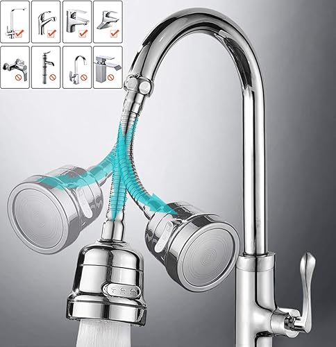 Miniatura 4 de Grifo de cocina Pulverizador Cabeza Accesorio 360 Rotativo Moveable Grifo de Alta Presión Booster 3 Modos Ajuste (2PCS)