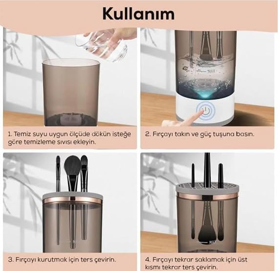 Busstier Otomatik Makyaj Fırçası Temizleyici - Derinlemesine Temizlik ve Hijyen İçin USB Bağlantılı Fırça Temizleme Makinesi