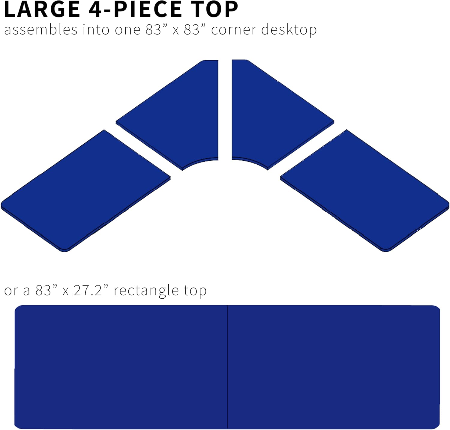 VIVO Universal 83 x 83 inch Curved Corner Table Top for L-Shape Sit to Stand Height Adjustable Home and Office 3-Leg Desk Frames, Black Desktop, DESK-TOP83CB