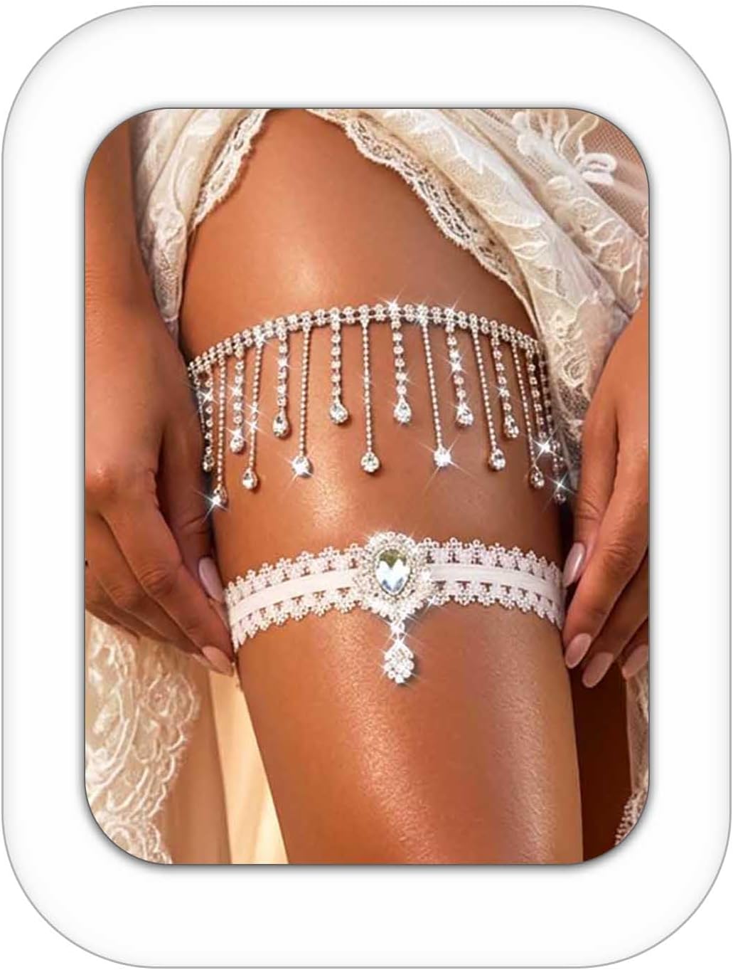 Campsis Rhinestone Garters for Bride, Silver Leg Garter Belt for Women