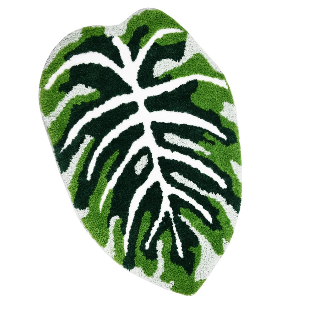 Bathroom Rugs 32" x 20" Extra Soft Green Bath Mat Non Slip Machine Washable 3D Tufted Cute Leaf Rug Durable and Super Absorbent