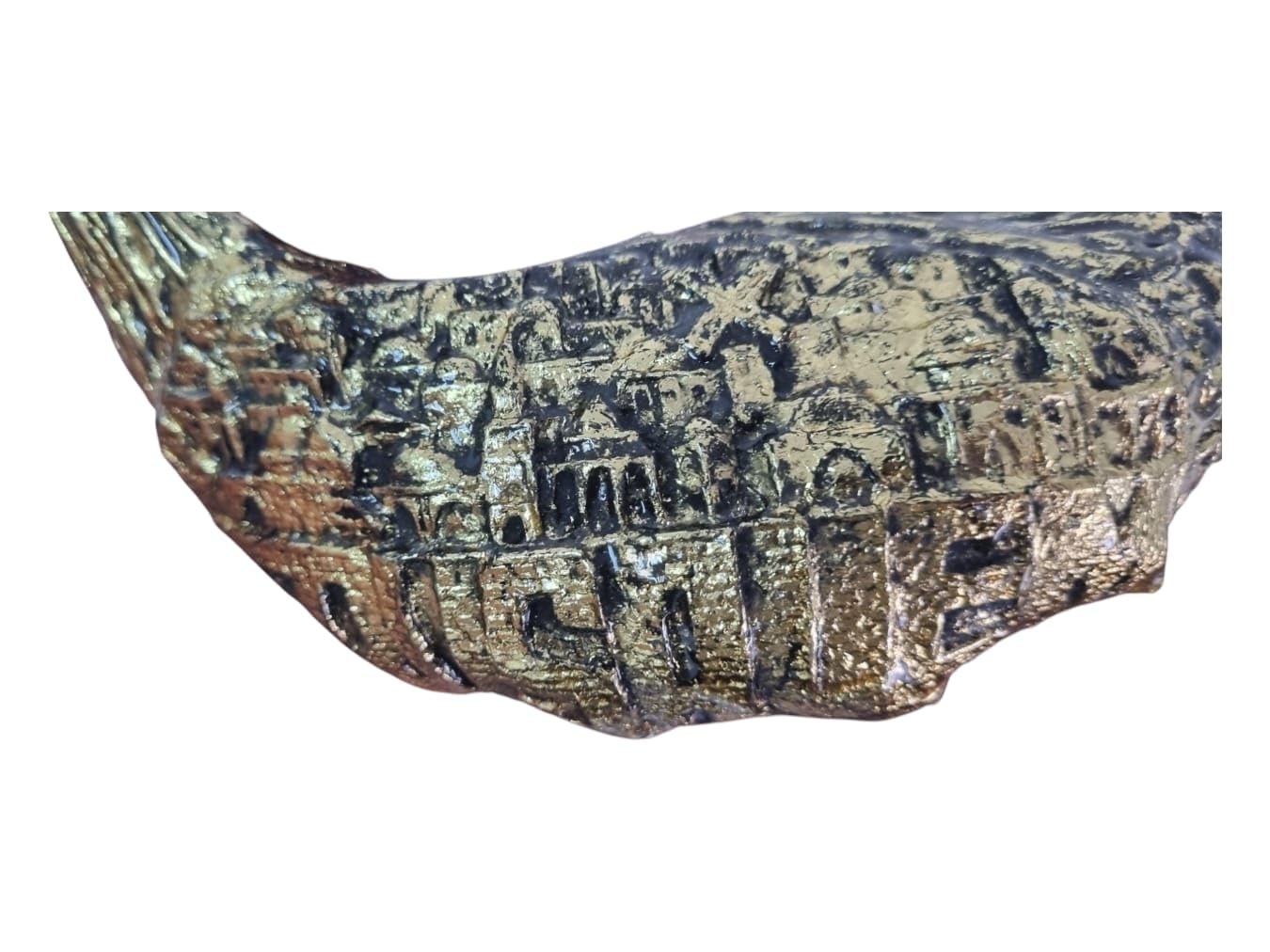 Shofar Jerusalem Old City - Shofar in corno di ariete placcato oro + supporto libero