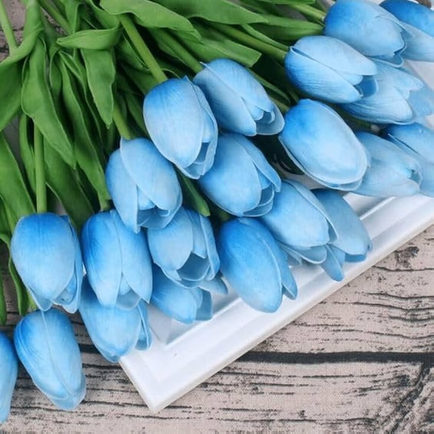 Image of CosaCentrum Beautiful Decorative Artificial Tulip Flower Bunches for Home decor (Sky Blue, Pack of 11)