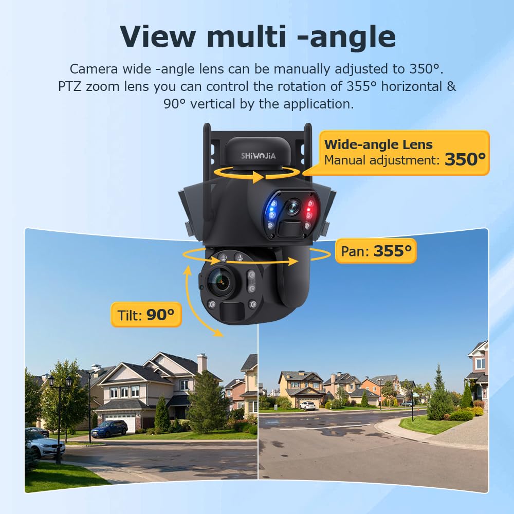 SHIWOJIA Zewnętrzna kamera SIM 4G 50X Zoom 360° PTZ Zewnętrzna kamera 4G z dwoma obiektywami, kolorowe widzenie nocne, inteligentne wykrywanie PIR