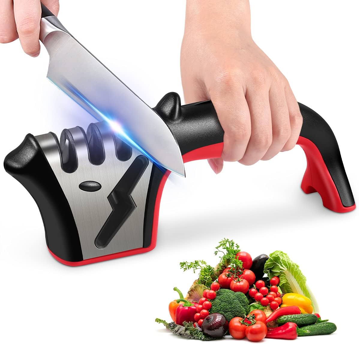 Knife Sharpener, 4-in-1 Kitchen Knife Accessories, Easy Sharpening 4-Stage Kitchen Sharpener Helps Repair, Restore and Polish Blades, Safely and Easy to Use for Kitchen, Camping & Hiking: Home & Kitchen